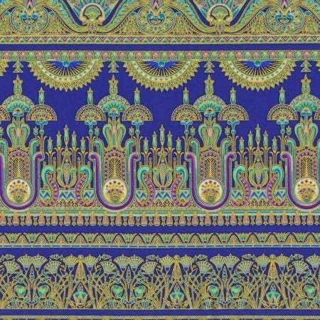 Ancient Beauty Border Stripe Metallic by Studio RK for Robert Kaufman 22112-11 Royal Blue one yard 23" remnant