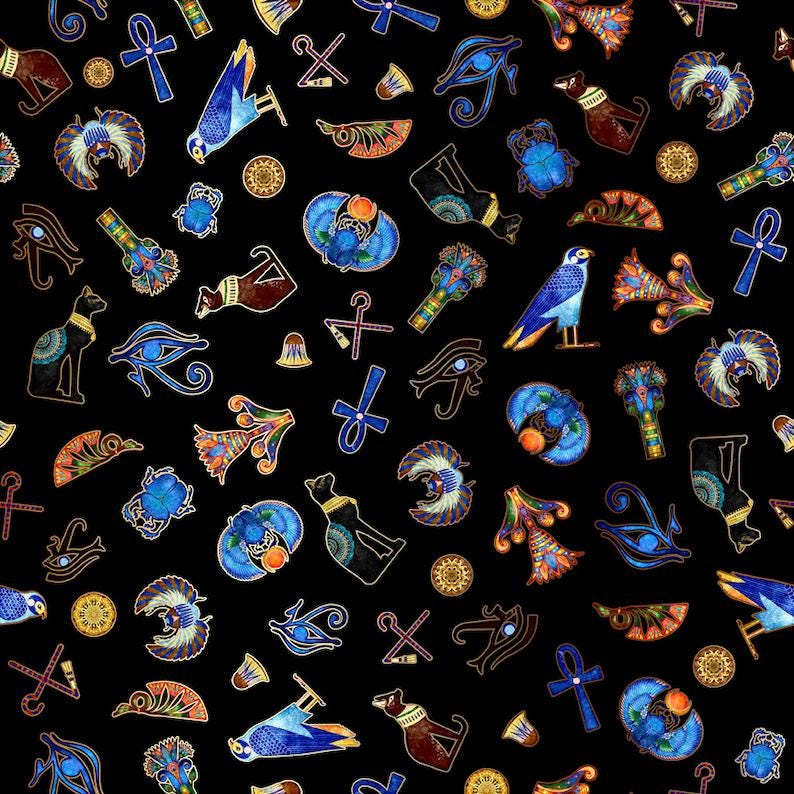 Pharoah Egyptian by Dan Morris Designs for Quilting Treasures 29742-J Black sold by the 1/2 yd.