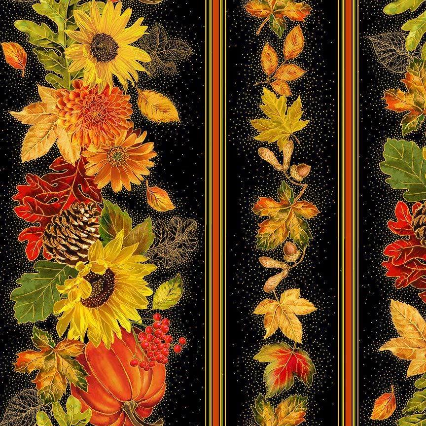 Harvest 11" Border Stripe by Timeless Treasures CM3641 Black sold by the 1/2 yd.