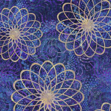 Twilight Spiral Floral by Dan Morris for Q.T. Fabrics 29788W Blue sold by the 1/2 yd.