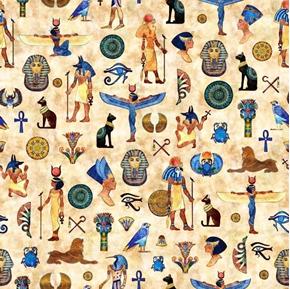 Pharaoh Symbols by Dan Morris for Q.T. Fabrics 29742-E Cream sold by the 1/2 yd.