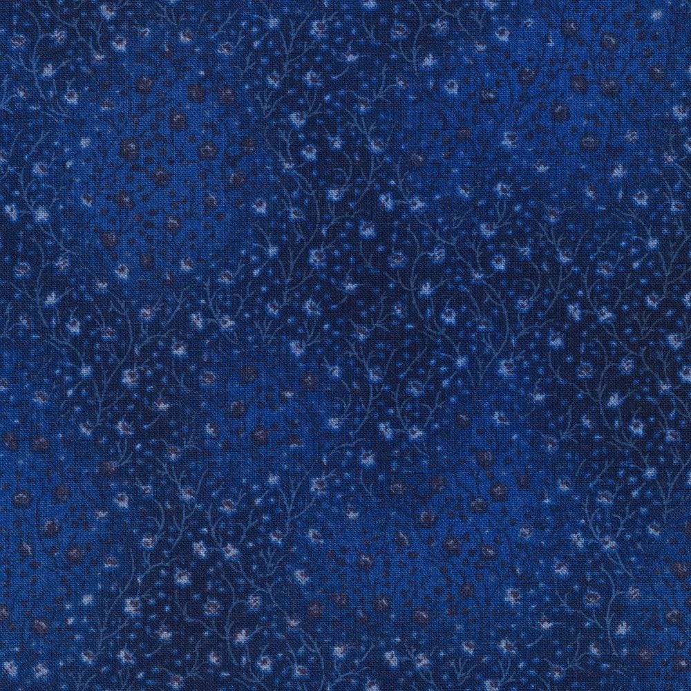 Fusions Navy Blue Floral Leaf Branch by Robert Kaufman 4070-27 sold by the 1/2 yd.