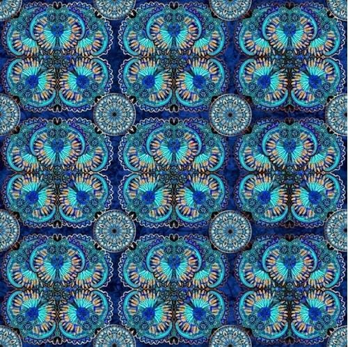 Pharaoh by Dan Morris for Q.T. Fabrics 39744-Y Blue Medallions sold by the 1/2 yd.