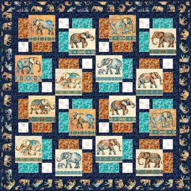 Waltz Of The Elephants Quilt Kit by 58"X58"