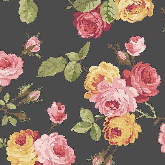 French Mill French Rose by Andover Fabrics A-735-K Black sold by the 1/2 yd.