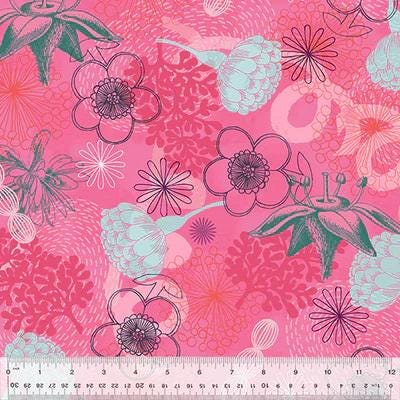 Bright World by Sharon Virtue for Windham Fabrics 53488-4 Bright Pink sold by the 1/2 yd.