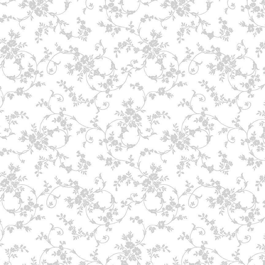 Hue by Timeless Treasures C3115 White on White Floral Scroll sold by the 1/2 yd.