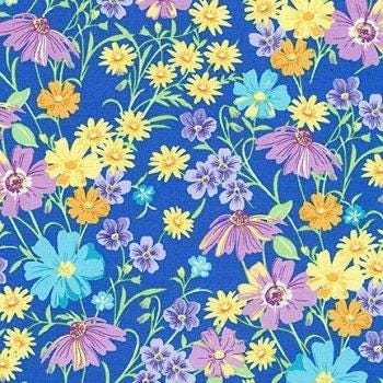 Wildflowers Flowerhouse Collection by Debbie Beaves for Robert Kaufman 20288-4 Blue sold by the 1/2 yd.