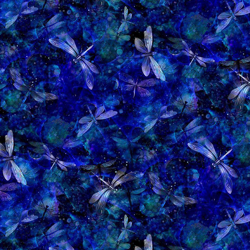 Tossed Dragonfly Fantasy by Timeless Treasures CD3207 Night sold by the 1/2 yd.