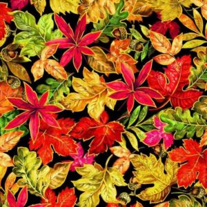 Fall Classic Leaves by Oasis Fabrics OF 597331 Black sold by the 1/2 yd.