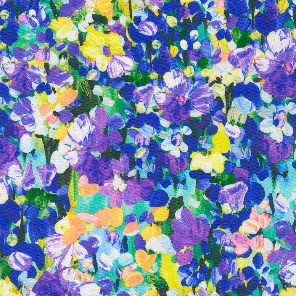 Painterly Petals Meadow by Robert Kaufman SKRD 22273-192 Summer sold by the 1/2 yd.