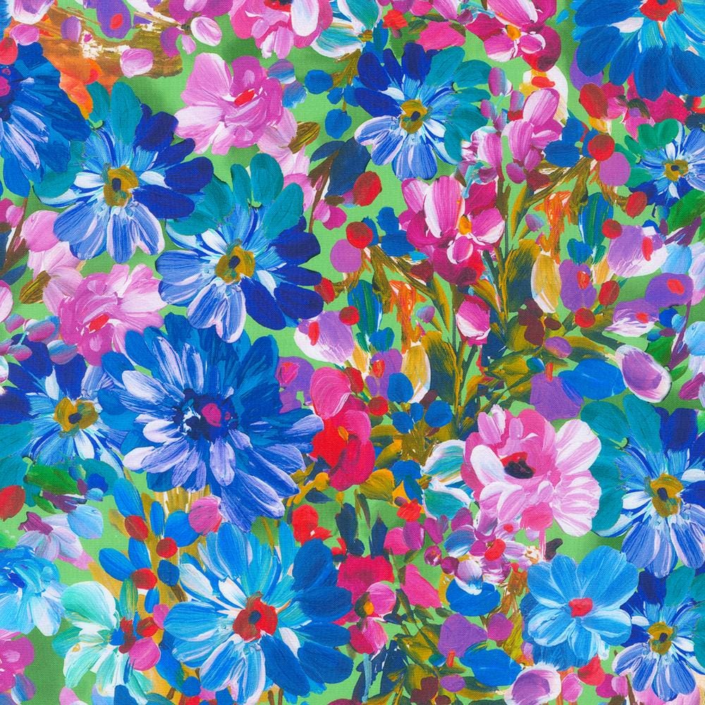 Painterly Petals Meadow by Robert Kaufman SKRD 22272-269 Park sold by the 1/2 yd.