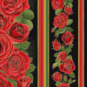 Gilded Rose Border Stripe by Chong-a Hwang for timeless Treasures CM1250 Black Metallic one yard 17" remnant