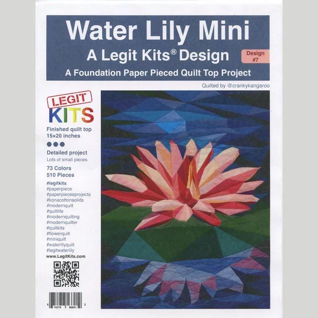 Water Lily Mini a Legit Kit Design Paper Piecing Full Kit PT007 15"X20" finished Size