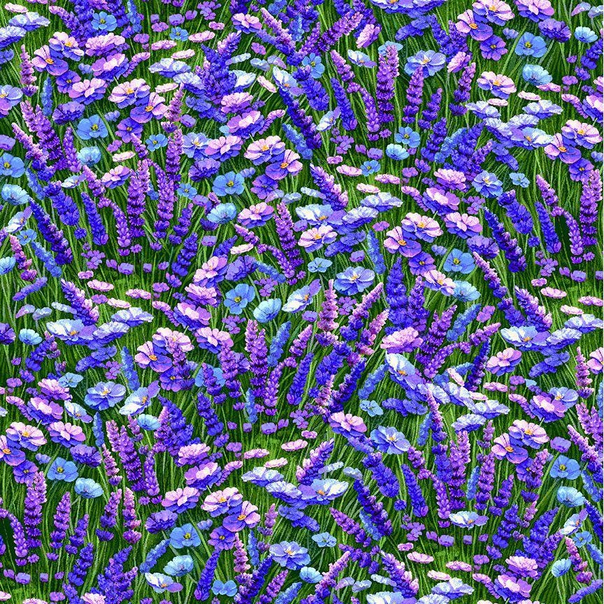 Lavender And Flowers by Chong-a Hwang for Timeless Treasures CD3724 Lavender sold by the 1/2 yd.