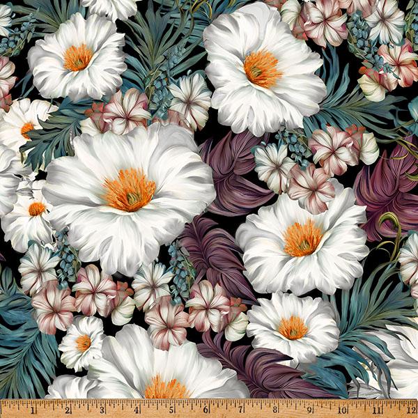 Island Bouquet Digital Print by Hoffman Fabrics X5673-3 White sold by the 1/2 yd.