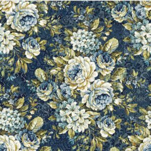 Carpet Bag Romance by Jason Yenter for In The Beginning Fabrics 1CBR-1 Blue Bouquet sold by the 1/2 yd.