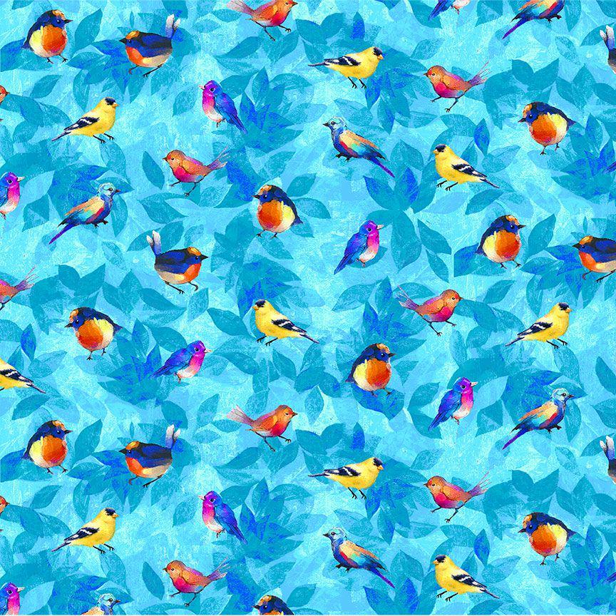 Forest Birds by Chong-a Hwang for Timeless Treasures CD3726 Blue sold by the 1/2 yd.