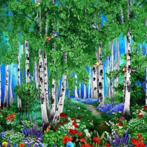 Birdwood Panel by Chong-a Hwang for Timeless Treasures CD3720 Multi 24"X44"
