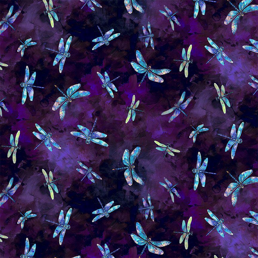 Dragonfly Mist Flying Draconflies by Timeless Treasures NATURE-CD3895 Purple sold by the 1/2 yd.