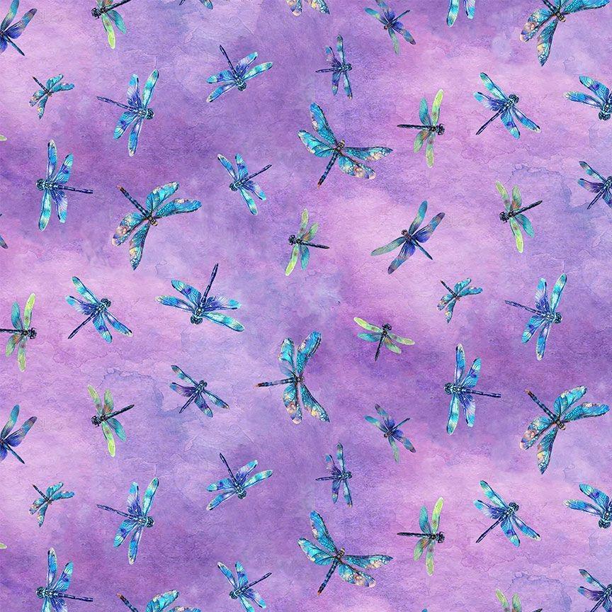Dragonfly Mist Flying Dragonflies by Timeless Treasures NATURE-CD3895 Lavender sold by the 1/2 yd.