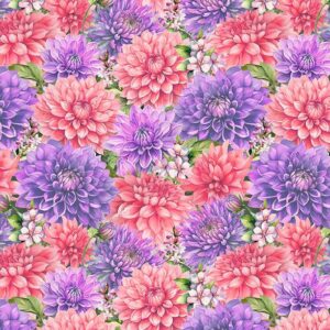 Dahlia Botanica Packed Floral by Nancy Mink for Wilmington Prints 33924-367 Pink/Purple sold by the 1/2 yd.