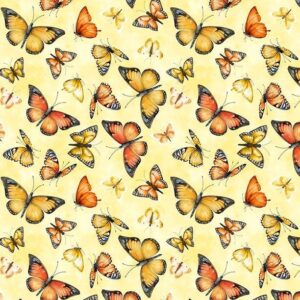 Dahlia Botanica Butterflies by Nancy Mink for Wilmington Prints 33926-558 Yellow sold by the 1/2 yd.