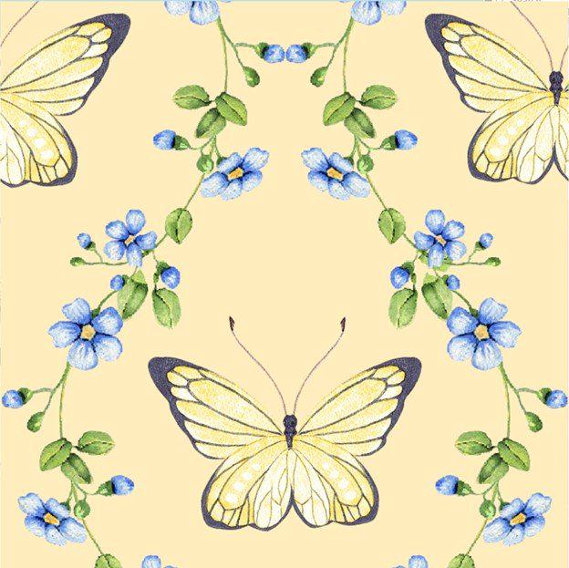 Keepsake Calico Butterflies and Vines 19476 Yellow sold by the 1/2 yd.