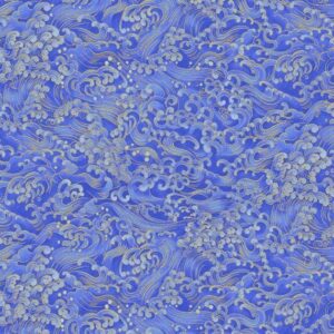 Moonlight Waves Metallic by Chong-a Hwang for Timeless Treasures LOTUS-CM3994 Blue sold by the 1/2 yd.