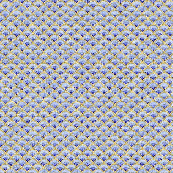 Moonlight Asian Scallop Metallic by Chong-a Hwang for Timeless Treasures LOTUS-CM3988 Blue sold by the 1/2 yd.