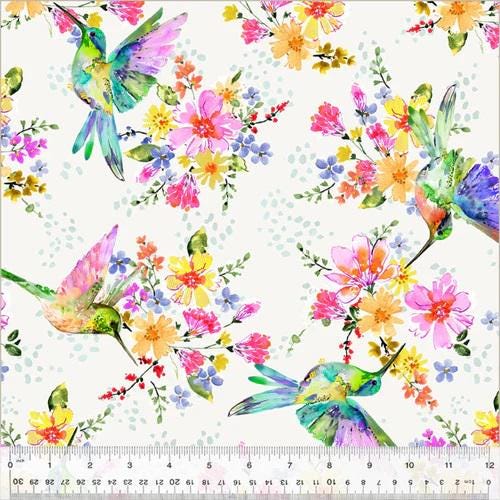 Pretty Pollinators by Whistler Studios for Windham Fabrics 54323W-1 Ivory sold by the 1/2 yd.