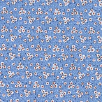 Aunt Grace Goes Scrappy by Julie Rothermel for Marcus Fabrics R35 1527D Blue Floral sold by the 1/2 yd.