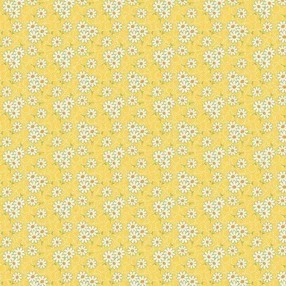 Aunt Grace Goes Scrappy by Julie Rothermel for Marcus Fabrics R35 1527D Yellow Daisy sold by the 1/2 yd.