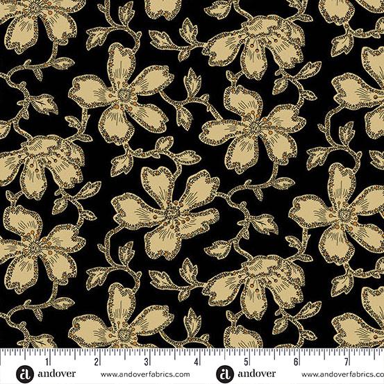 Carolina Vermicular Floral by Jo Morton for Andover A-5311-K Black sold by the 1/2 yd.