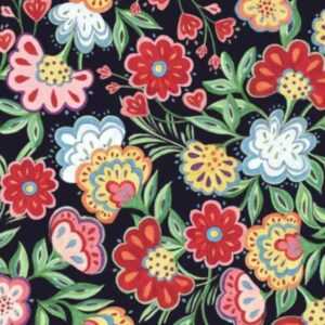SW Calico Red Floral 2035-0484 Black sold by the 1/2 yd