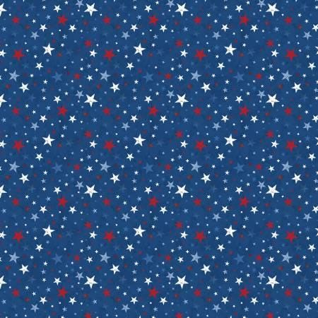 Founding Glory Star Toss by Jennifer Pugh for Wilmington Prints 49365-414 Navy sold by the 1/2 yd.
