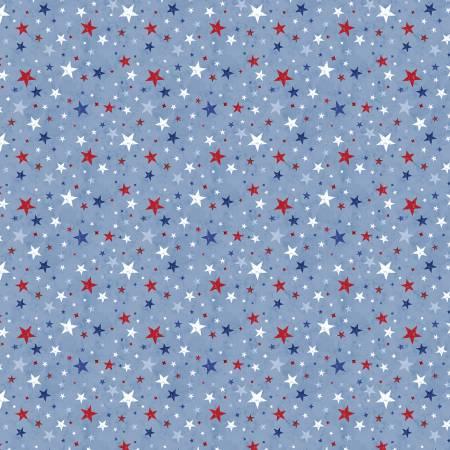 Founding Glory Star Toss by Jennifer Pugh for Wilmington Prints 49365-404 Med. Blue sold by the 1/2 yd.