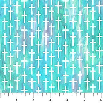 Risen Small Cross by Deborah Edwards for Northcott Fabrics DP28663-64 Turquoise sold by the 1/2 yard
