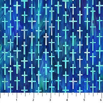 Risen Small Cross by Deborah Edwards for Northcott Fabrics DP28663-48 Blue sold by the 1/2 yard