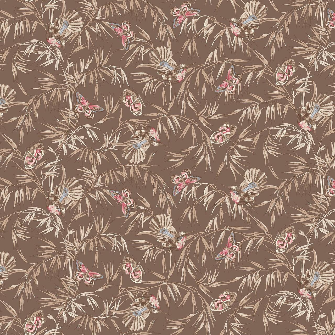 Meadow Blush Birds and Butterflies by Maywood Studio MAS11134-A Brown sold by the 1/2 yd.