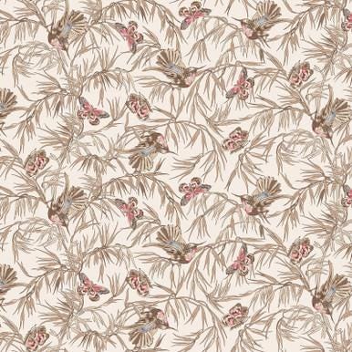 Meadow Blush Birds and Butterflies by Maywood Studio MAS11134-White sold by the 1/2 yd.