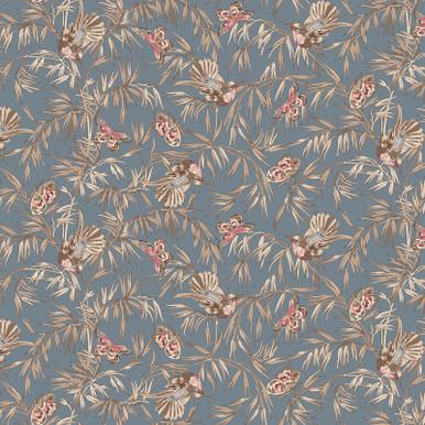 Meadow Blush Birds and Butterflies by Maywood Studio MAS11134-Blue sold by the 1/2 yd.