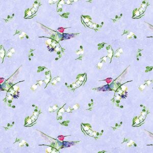 Floral Flutter by Susan Winget for Wilmington Prints 39912-617 Lily of the Valley Toss Purple  sold by the 1/2 yd.