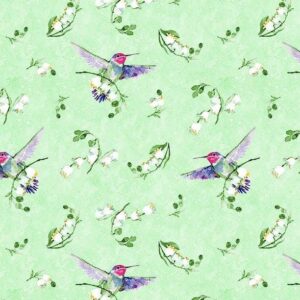 Floral Flutter by Susan Winget for Wilmington Prints 39912-717 Lily of the Valley Toss Green sold by the 1/2 yd.