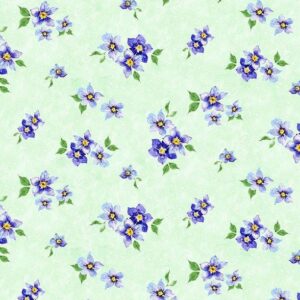 Floral Flutter by Susan Winget for Wilmington Prints 39913-767 Pansy Toss Green  sold by the 1/2 yd.
