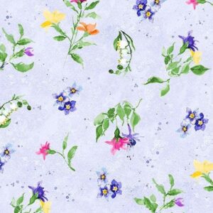 Floral Flutter by Susan Winget for Wilmington Prints 39911-676 Large Floral Toss Purple sold by the 1/2 yd.