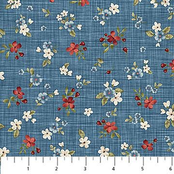 Farmhouse Sampler Floral Toss by Deborah Edwards for Northcott Fabrics 28605-44 Blue Multi sold by the 1/2 yd.