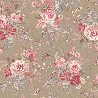 Meadow Blush Bouquet by Maywood Studio MAS11131-T2 Dk. Tan sold by the 1/2 yd.