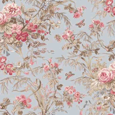 Meadow Blush Focal Floral by Maywood Studio MAS11130-Blue sold by the 1/2 yd.