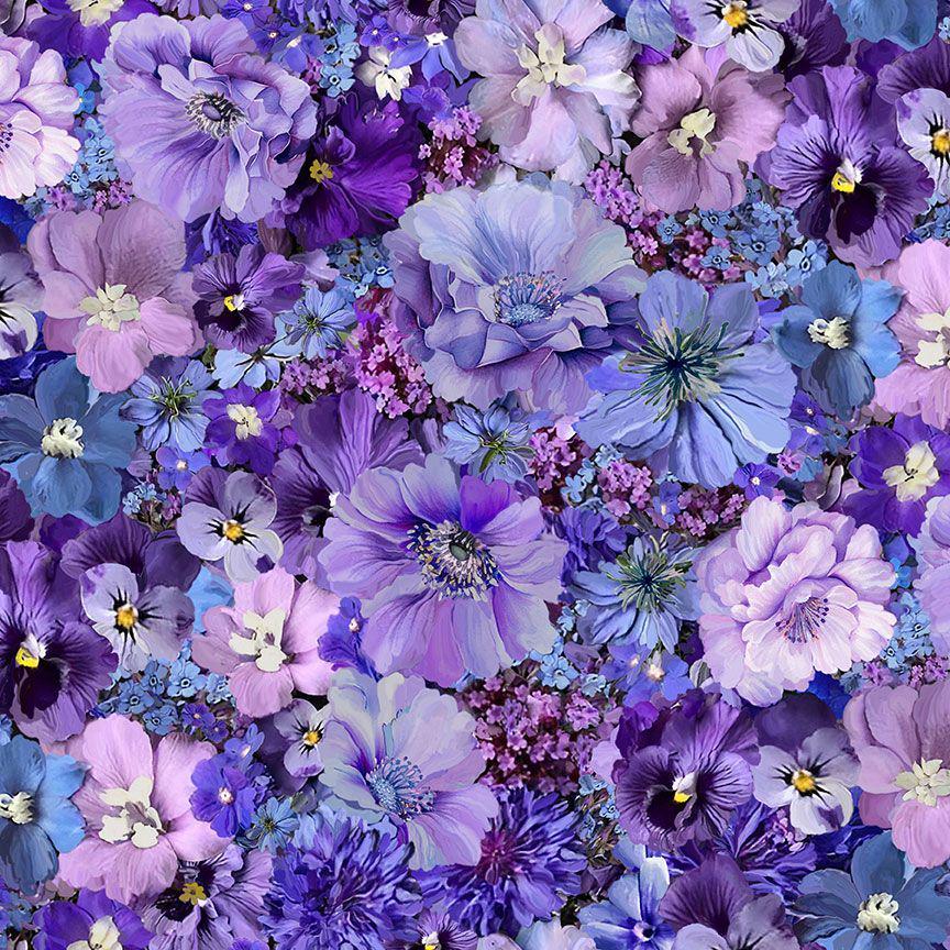 Garden Delight Packed Floral by Timeless Treasures CD3502 Purple sold by the 1/2 yd.